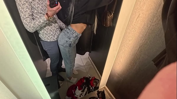 Camera in a public fitting room! Beautiful brunette tries on underwear!