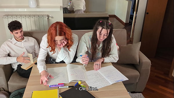 POV: I fuck my shy teen classmates after classes, threesome FFM (ENGLISH subtitles)